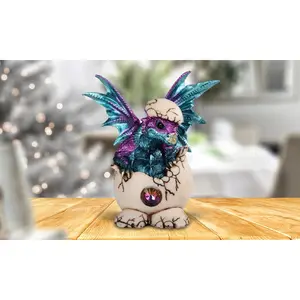 5.25"W Blue Dragon Baby Hatchling in Egg Statue Fantasy Decoration Figurine