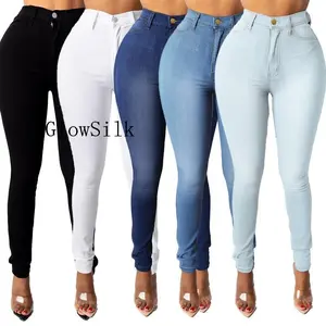 Women’s classic high-waisted skinny stretch butt-lifting jeans, slim-fit denim pants — women’s high-waisted stretch skinny jeans, slim-fit pencil pants, black bottoms, women’s streetwear basics