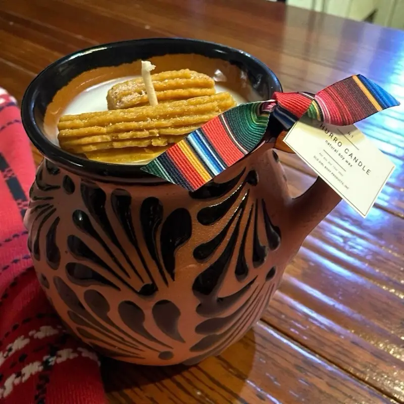 Glo Girl Body Products 16oz Traditional Talavera Mug Container Scented Soy Wax Candle - Churro Fragrance, Hand-Poured, Eco-Friendly, Elegant Long-Lasting Home Decor Decoration Freshener