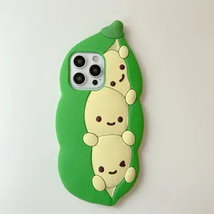 Fun 3D Green Pea Emoji Phone Case Compatible With iPhone 16 15 14 13 Pro Max 15 14 Plus Soft Silicone Protective Cover