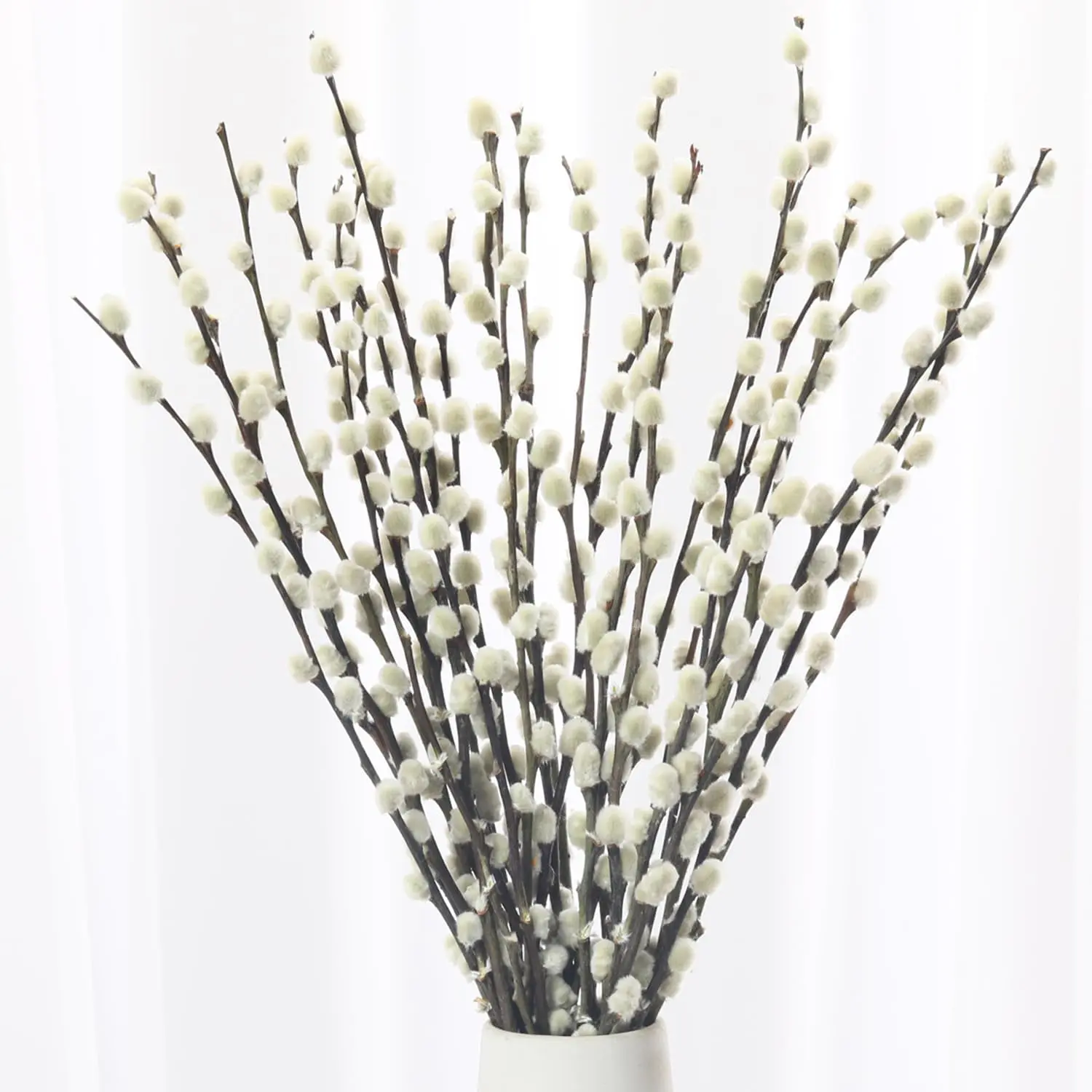 20 Stems Preserved Pussywillow Branches - 16''-17'' Real Dried Pussywillow with White Flowers, Natural Home Decor for Vase, Wedding, Rustic Farmhouse, Fireplace, Easter Spring Centerpiece