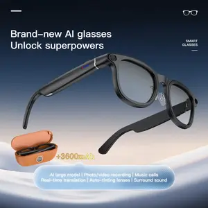 Multifunctional Smart Glasses, 8MP HD Camera with AI Voice Assistant, Real-Time 100+ Language Translation, Speech-to-Text Recording, Dual-Mic Noise Cancellation, 220mAh + 3600mAh Power Bank Case, LED Battery Display, Bluetooth 5.3, Photochromic Lens