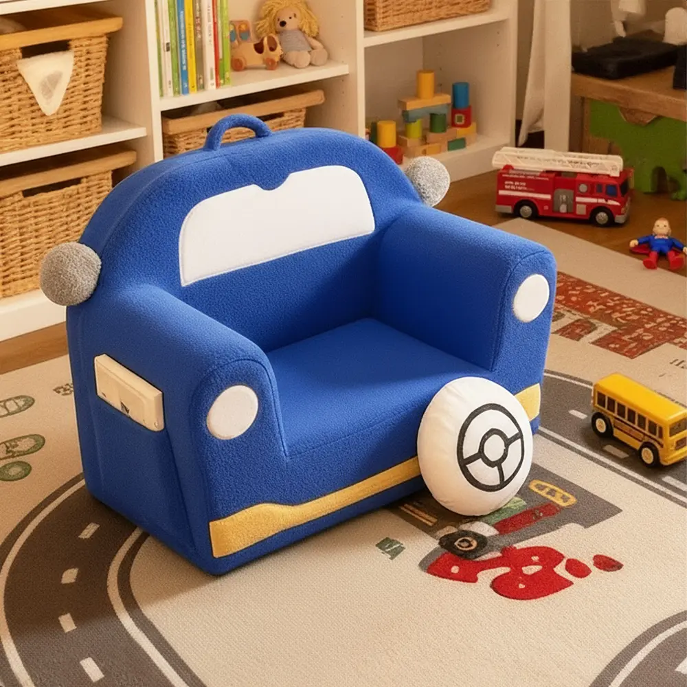 Birthday Gift for Toddler Boys 1-6 Race Car Shaped Armchair, Sturdy Foam Couch for Playroom & Bedroom, Big Gift for Fall Season Parties