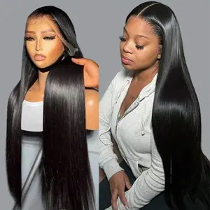 Drosuud Hair 30 32 Inch 13x4 13x6 Straight HD Transparent Lace Frontal Wig Human Hair for Women PrePlucked with Baby Hair Natural Black 180% Density