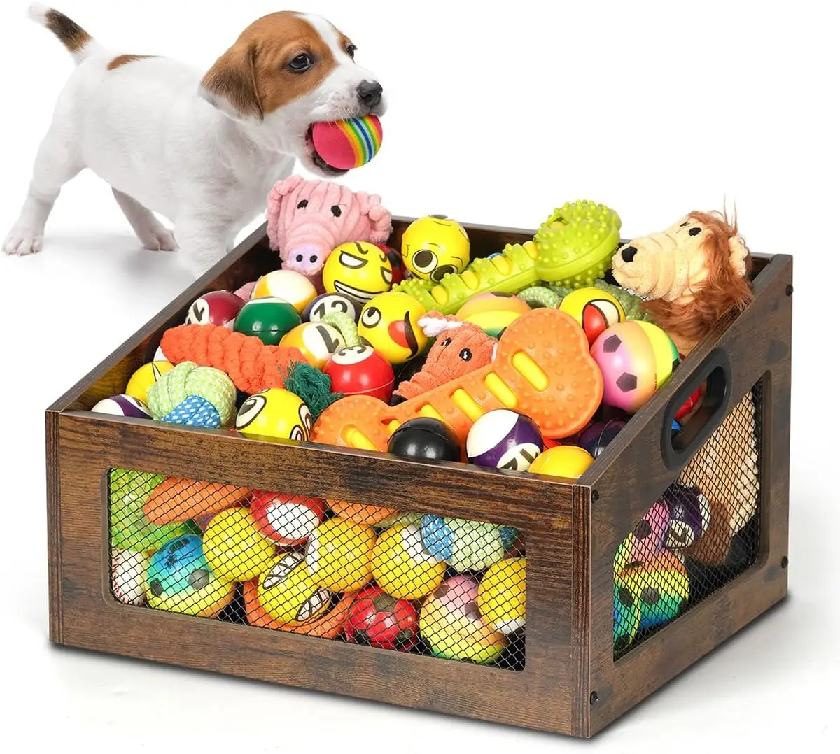 Dog Toy Basket,Chew-Proof Dog Toy Box Bin,Wood Spacious Dog Storage Organizer,Cat Toys Basket Box for Pet Toy Treat in Living Room