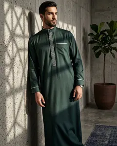 Premium Emerald Green Executive Thobe with Geometric Embroidery