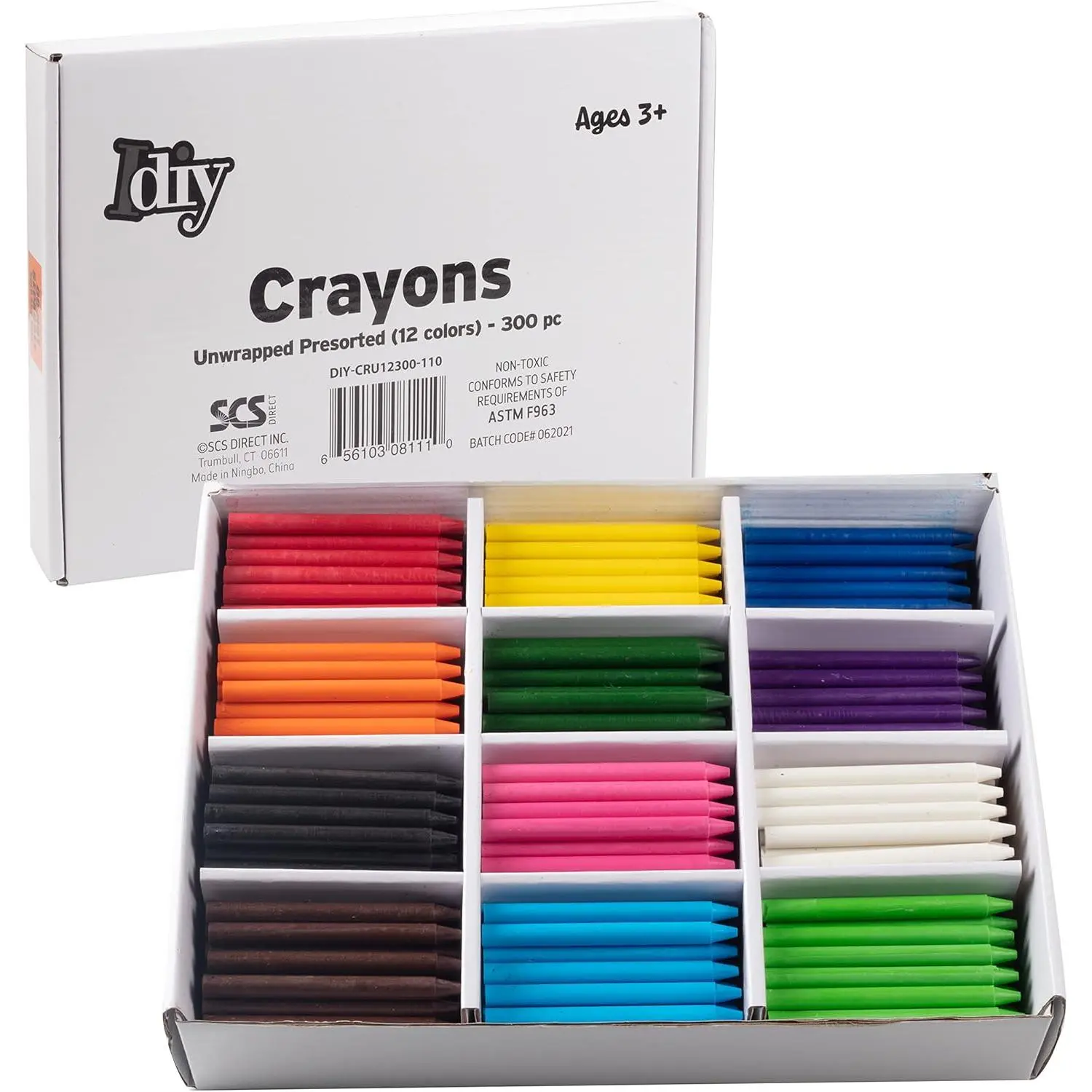 IDIY Unwrapped Bulk Wax Crayons (Pre-sorted 300 ct, 25 each of 12 different colors)- ASTM Safety Tested, Drawing Melting Project - Great Gift for Drawers