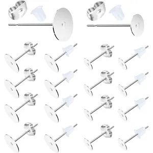 Earring Posts Stainless Steel 500Pcs Hypoallergenic Flat Pad Earring Studs (4mm, 6mm) with Butterfly and Rubber Bullet Earring Backs for Jewelry Making Findings