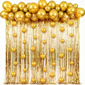 Gold Balloon Arch Kit 128pcs Metallic Balloons with Tinsel Backdrop Wedding Party Decor