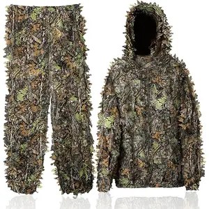 Ghillie Suit, 3D Leafy Camo Suit Hunting Camouflage Clothing Woodland Apparel for Hunting Airsoft Wildlife Photography Woodland Camouflage Ghillie Suit Multi-Purpose Ghillie Suit Set
