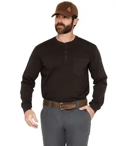Cody James Men's Fr Roughneck Solid Long Sleeve Snap Henley Work Shirt - Cjfrsp26k1-Dkbn