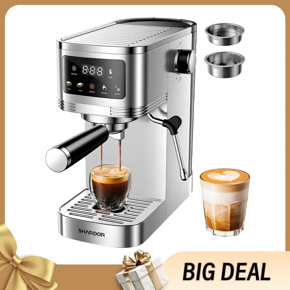 Professional Espresso Machine 20 Bar with Milk Frother Steam Wand and Touchscreen, Compact Stainless Steel Coffee Machine with Adjustable Temperature