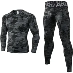 Mens Workout Compression Set Pants and Long Sleeve Shirts Winter Warm Thermal Baselayer Top & Bottom