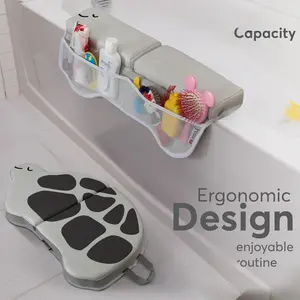 Comfortable Bath Kneeler and Elbow Rest Pad Set – 22'' Extra Long, 1.5'' Thick, Foldable, Non-Slip, with Toy Organizer Pockets, Quick Drying – Grey (Turtle Shape) Mat Bathtub