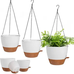 3 Pack Hanging Planter Indoor Outdoor Flower Pots 7/6.5/5 Inch, Self-Watering Hanging Pot with Drainage Holes Hanging Baskets Holder  Pots for Garden (White)