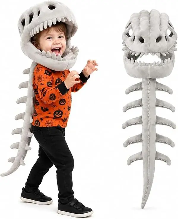 Dinosaur Skeleton Costume 3D Spinosaurus Skull Mask & Plush Spine Dress-Up 31.5"