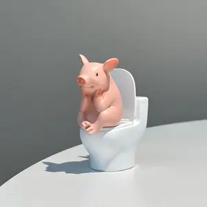 Playful Ceramic Pig Figurine Creative Toilet Ornament for Home Decor Vanity Fun Stress Relief Toy Unique Gift for Xmas Parties