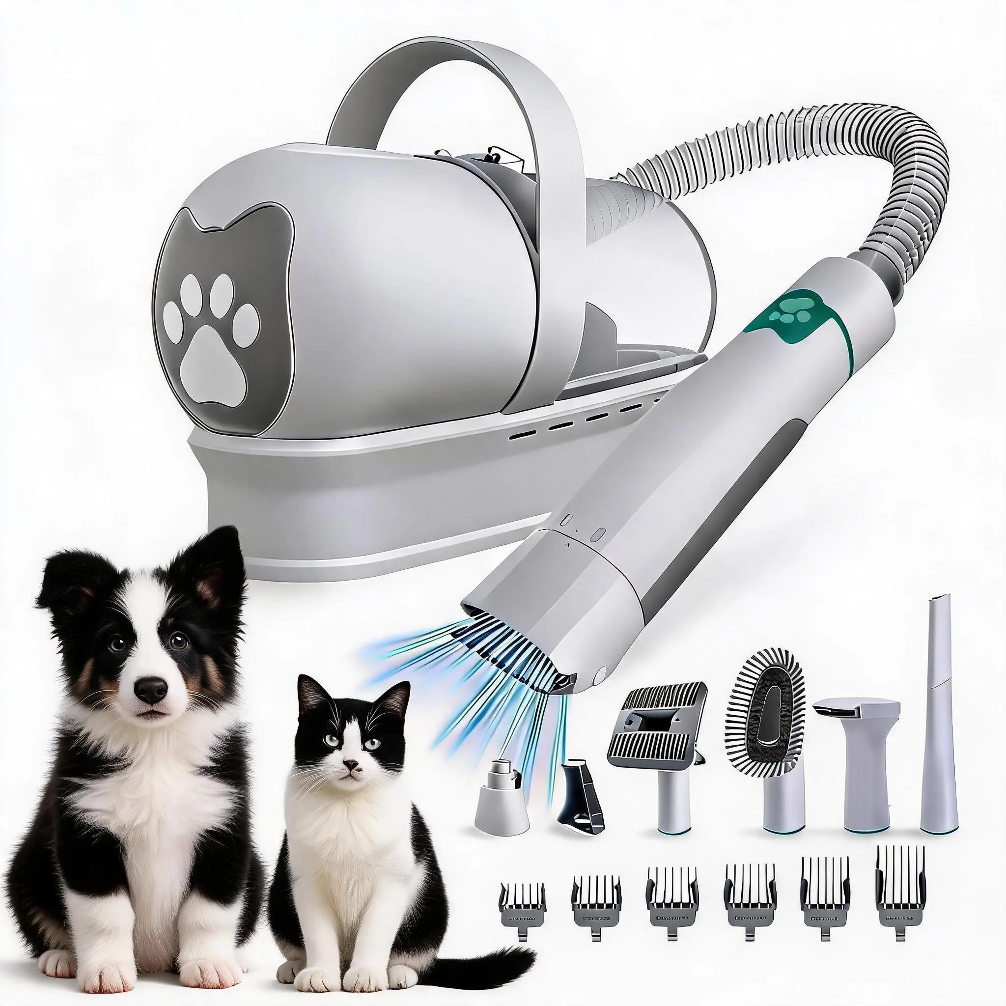 All-in-One Heavy-Duty Pet Grooming System with Integrated Fur Vacuum, Multi-piece Hair Clipper and Nail Care Collection for Domestic Dogs & Cats, Anti-Shedding Set