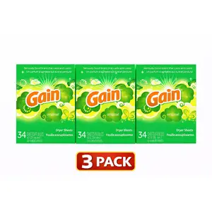 (3 Pack) Gain Dryer Sheets - Original Scent - 34 Count Dryer Sheets Per Box