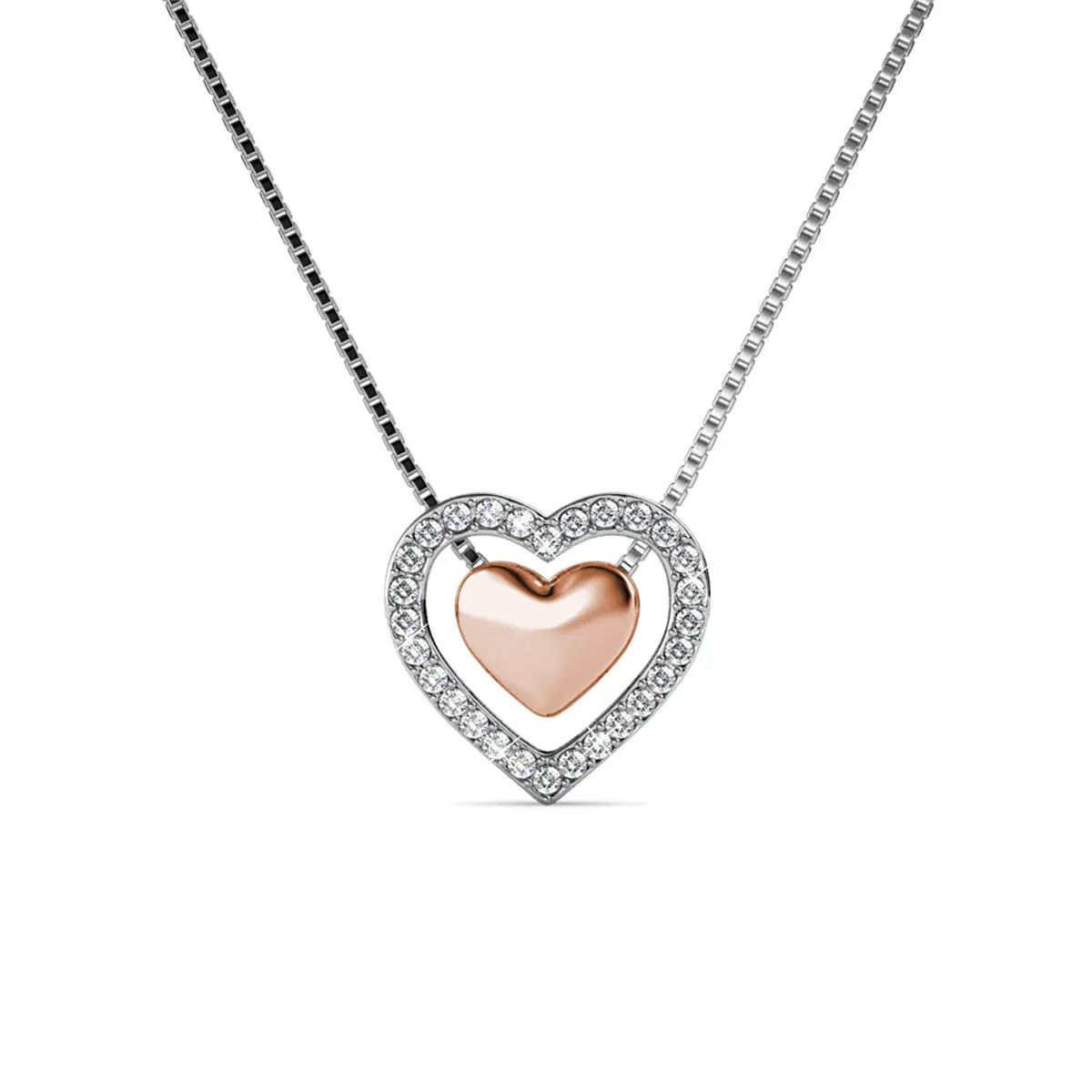 Susan 18k White Gold Plated Halo Heart Necklace with Simulated Diamond Crystals