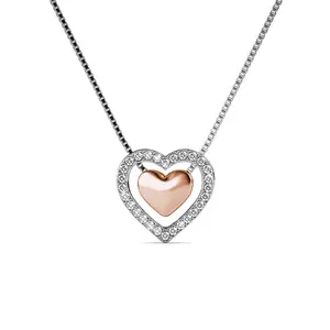 Susan 18k White Gold Plated Halo Heart Necklace with Simulated Diamond Crystals
