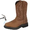 Men's Full-Grain Leather Lace-Up Cowboy Work Boots - Wide-Square Toe Fit, Steel Shank, Anti-Slip Rubber Sole, Embroidery, Above the Ankle But Below the Knee, Steel-Toe Impact Protection (Sizes 7-14, Size 10 Included) for Manufacturing, Construction