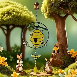 1-Piece Metal Bee Wind Chime, Hand-Painted Iron Craft, Outdoor Courtyard Rotating Ornament, Colorful Garden Hanger, Garden Accessories, Windchimes – Suitable for Outdoor, Garden, Patio & Yard Decoration