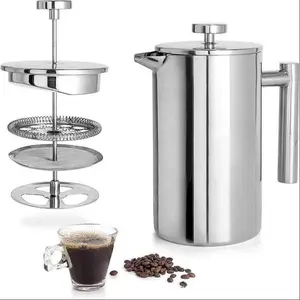 Stainless Steel Coffee French Press, 2 Counts/set Coffee Maker with Spoon & Sealing Clip, Coffee Making Tool for Home Office Use