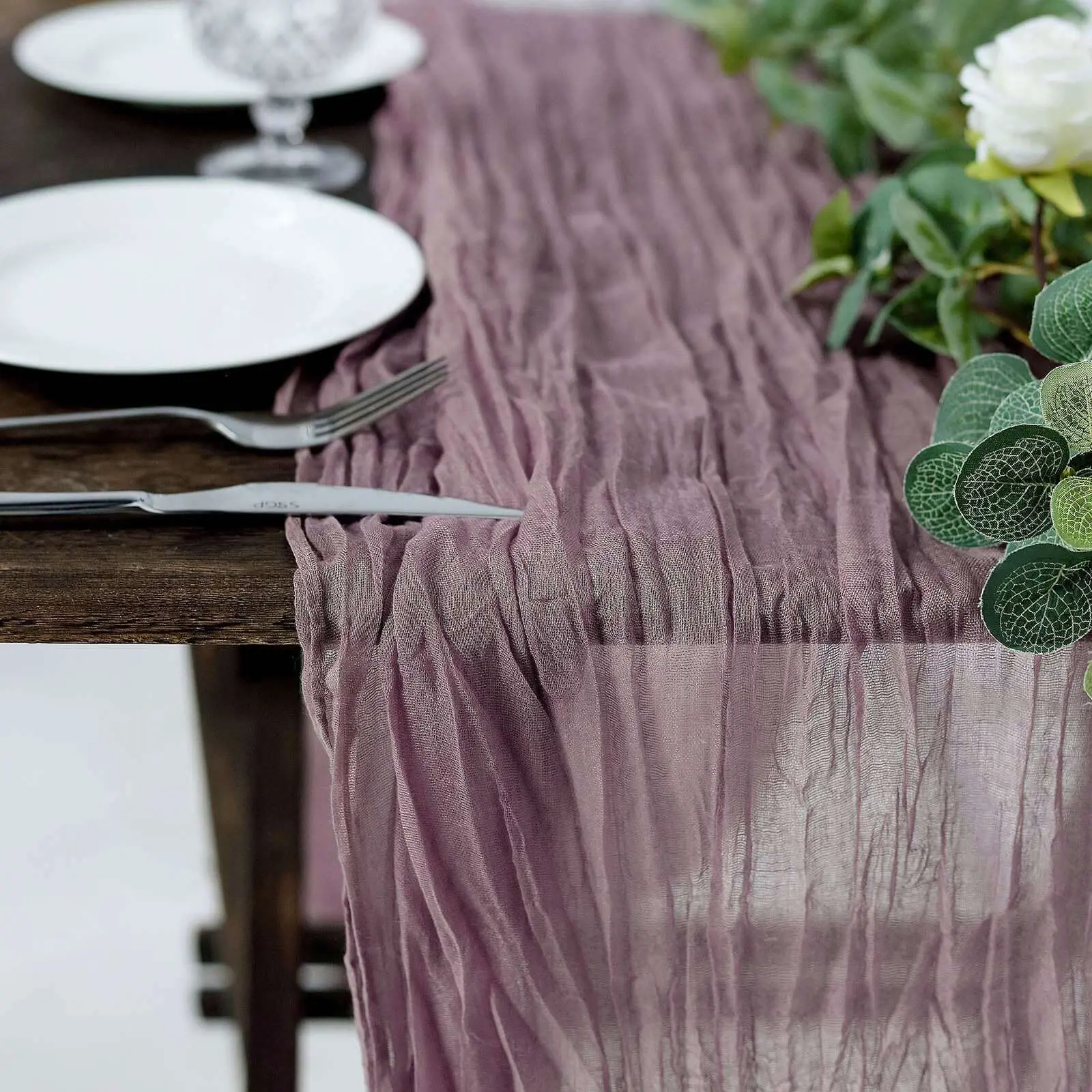 10ft Violet Amethyst Gauze Cheesecloth Table Runner - Rustic Boho Modern Patchwork, Intentional Wrinkle-Fold Texture, Hand Wash Only Decorative Fabric for Party Decor, Dining