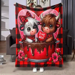 Lovely Highland Cow Pattern Blanket, Cow Print Blanket, Soft Throw Blanket, Air-conditioned Room Blanket, Warm Nap Blanket for Home Office Travel Camping