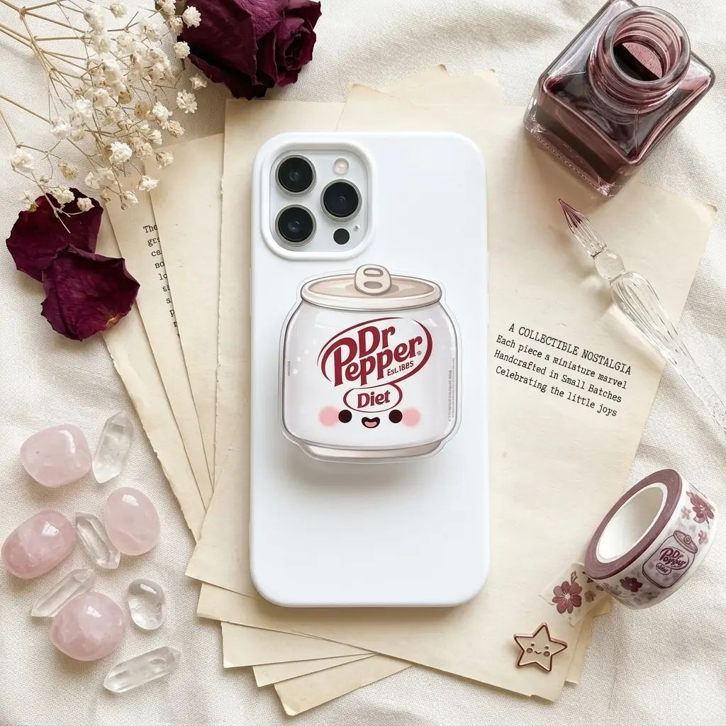 Cute White Soda Can Phone Grip | Glitter Kawaii Diet Soft Drink Phone Holder Stand