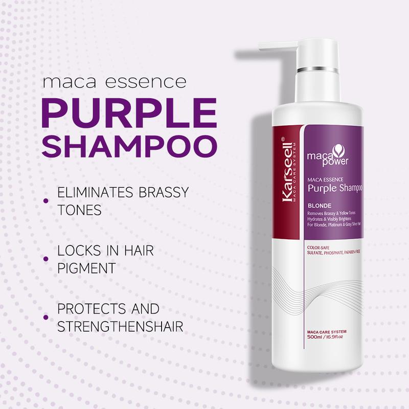 Karseell maca power purple shampoo professionally neutralizes brassy and yellow tones for blonde silver grey highlights 16.90 oz 500 ml