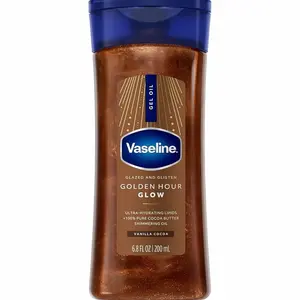 Vaseline Glazed and Glisten Golden Hour Body Gel Oil Glow Vanilla Cocoa Shimmering with Ultra-Hydrating Lipids and 100% Pure Cocoa Butter, 6.8 Oz