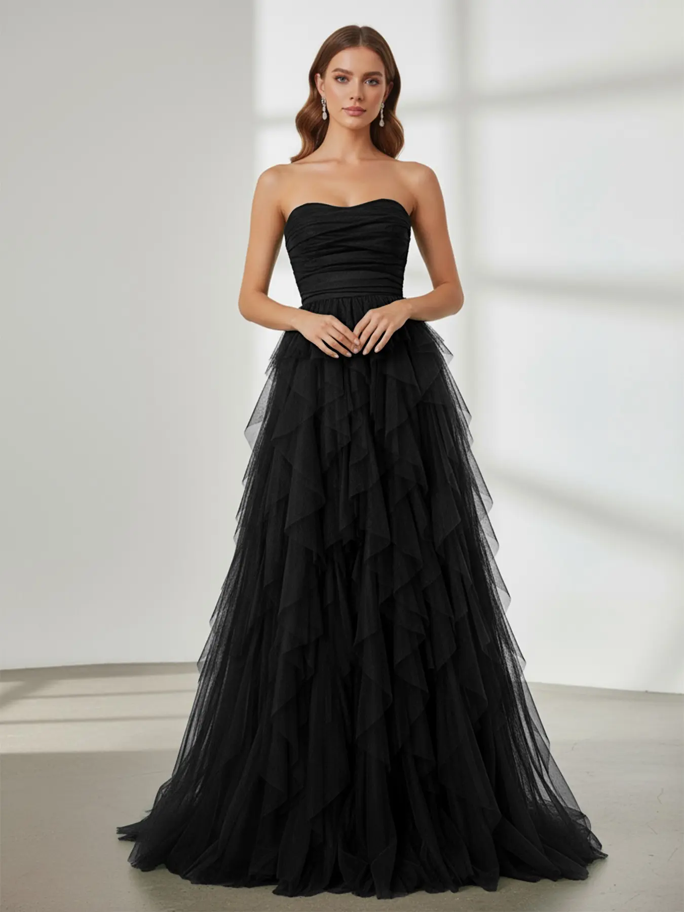 gabby formal mesh strapless ruffle long dress - TikTok Shop
