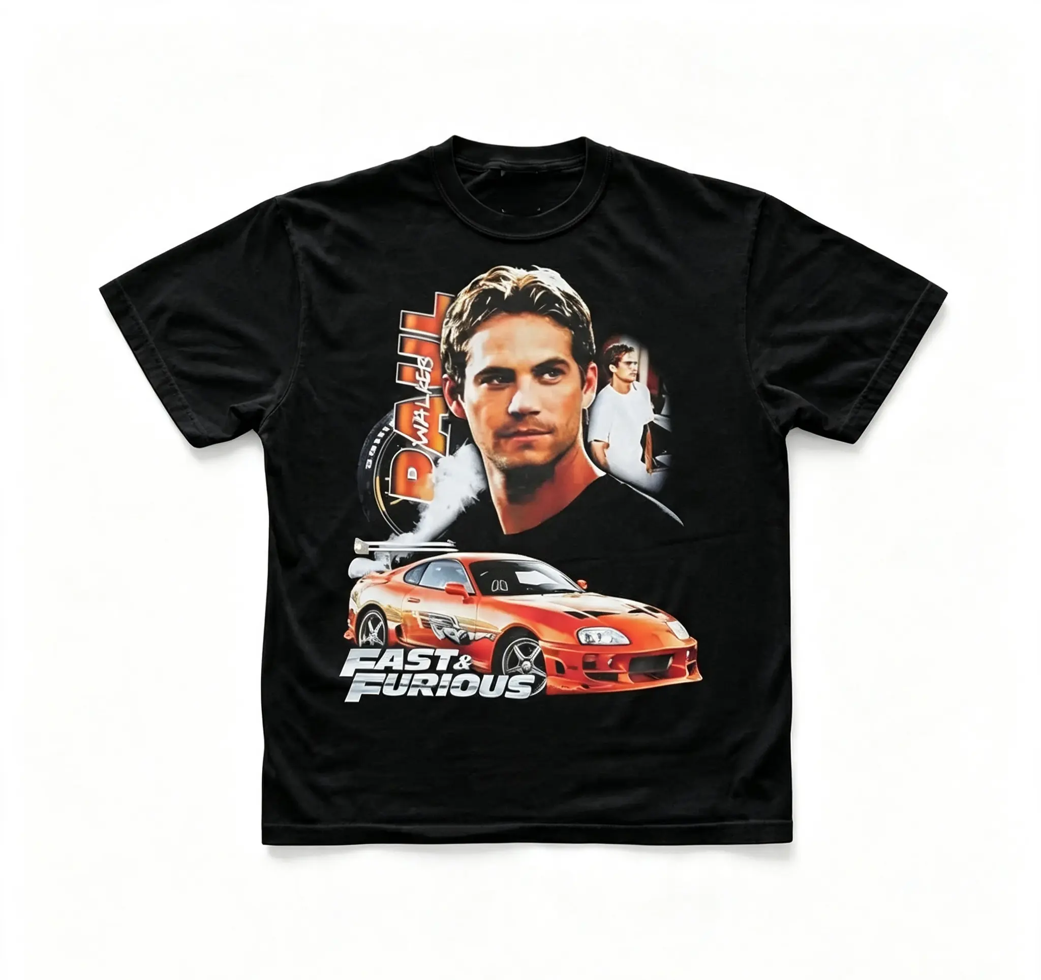 Women's Vintage Cotton Fitted Graphic T-Shirt - Short-Sleeve Crew Neck, Paul Walker Fast and Furious Tribute Streetwear, Expandable, Lightweight, High-Quality Print, Pull-On, Retro Casual Top (Do Not Dry Clean)
