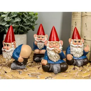 Ebros 4" Tall Badass Naughty Gnome Figurines Collectible Set of 4 Dwarf Decors