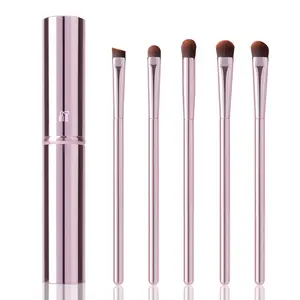 5Pcs Portable Eye Makeup Brush Set with Case – Eyeshadow, Eyeliner, Eyebrow, Lip & Concealer Brushes for Women (Pink)