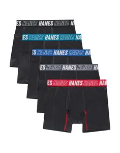 Hanes Moves Boys' Anti-chafe Boxer Brief Underwear Black 5-pack Multi Pack Comfortable Fit Soft Stretch Fabric Breathable Bracbd