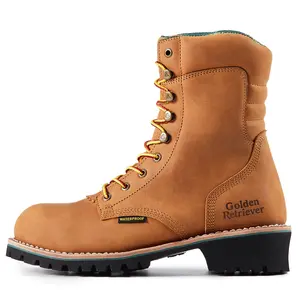 Titan G81594 Men's 9-in Safety Footwear, Golden Leather Work Logger Boots, Premium Waterproof Water-Resistant Laced Outdoors Boots