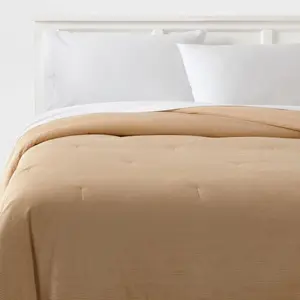 Full/Queen Corduroy Plush Comforter Khaki - Room Essentials