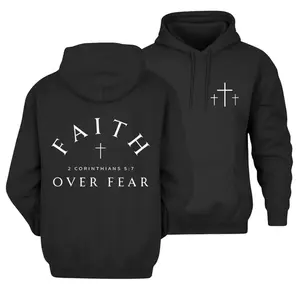 Print Culture Lab Faith Over Fear Hoodie – Christian Bible Verse Pullover, Inspirational Unisex Sweatshirt, Cozy Casual Faith Wear For Men & Women