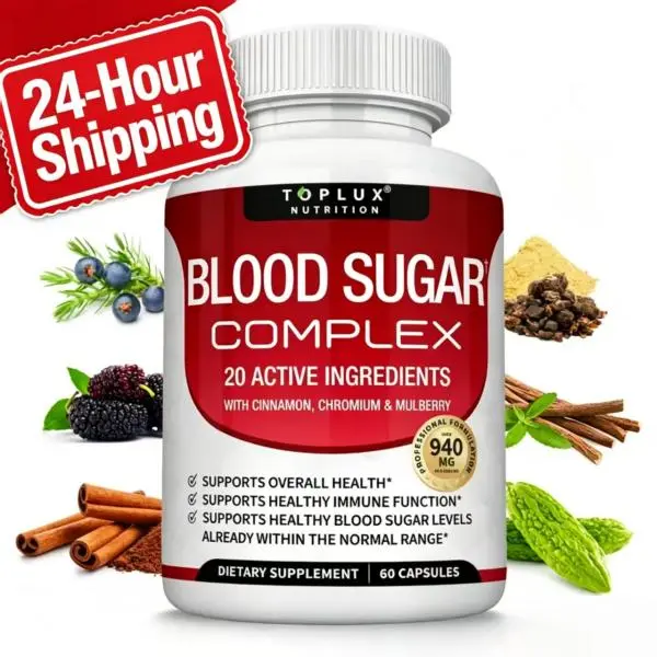 TOPLUX NUTRITION Blood Sugar Complex, 60 Caps – Advanced Formula with Cinnamon, Chromium, Mulberry – Professional Support for Healthy Levels* – FAST 24-Hour Shipping
