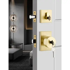Gold Exterior Door Lock Set, Square Contemporary Keyed-Alike Brushed Gold Door Knob and Deadbolt Set, Heavy Duty Brass Door Locks for Front Door (1 Pack)