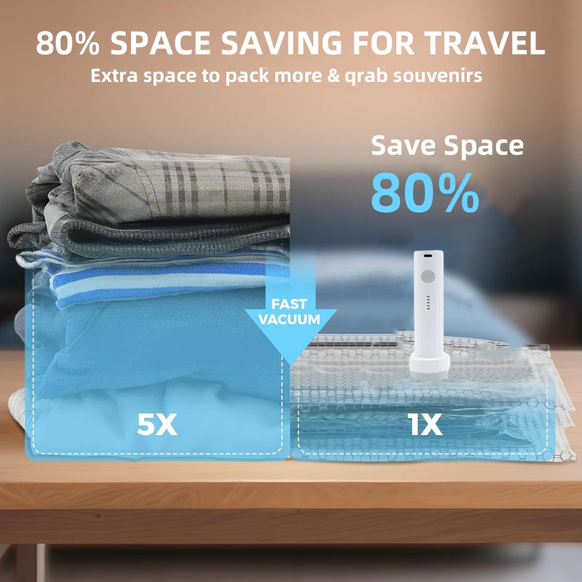 15-Pack Bulk Travel Vacuum Storage Bags - Reusable Compression Type Packing Vacuum Bags with Rechargeable Pump, Large/Medium/Small Sizes for Luggage Organization, Home Storage, Vacuum Bags For Travel, Bulk Pack