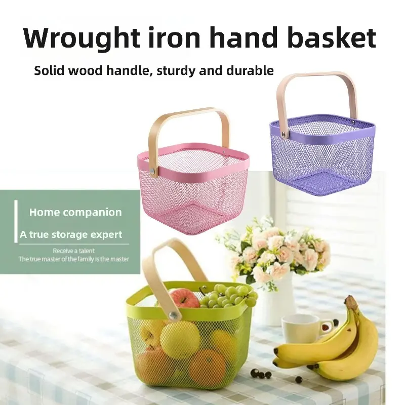 Nordic Style Iron Handheld Fruit Basket, Kitchen Countertop Decorative Mesh Fruit Organizer, Storage Basket for Kitchen Fruits Vegetables