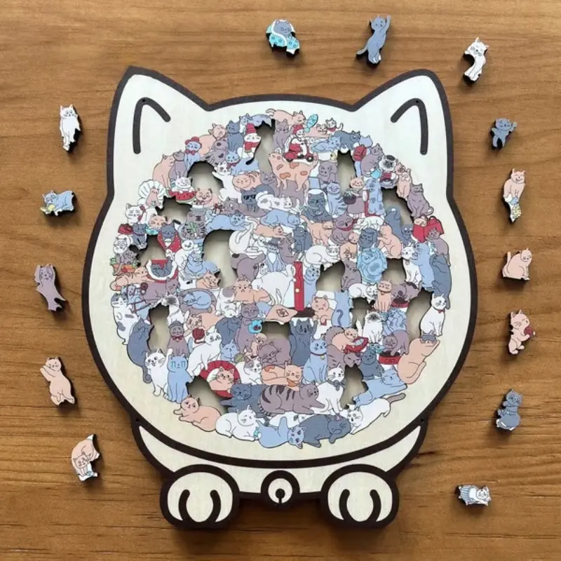 Cute Cat Wooden Puzzle Toy, Creative Puzzle, Fun Educational Gift for Kids & Adults, Durable Wood Material, Perfect for Relaxing & Stimulation, Animal Shape Puzzle