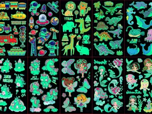 10 Sheets Luminous Tattoos for Kids, Cartoon Temporary Tattoos Stickers with Mermaid/Butterfly/Unicorn/Dinosaur for Children, Glow Party Supplies Gift