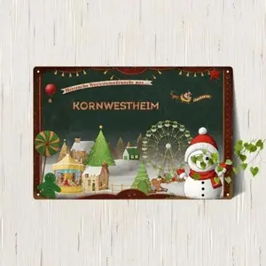 Aluminum Christmas Snowman Gingerbread House Wall Art Decor Winter Wonderland Living Room Bedroom Cafe Home Holiday Decoration