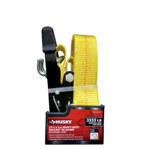 27 ft. x 2 in. Heavy-Duty Ratchet Tie-Down Strap with J Hook - Thick Polyester Webbing, Weather-Resistant, UV-Protected, Break Strength 10000 lbs