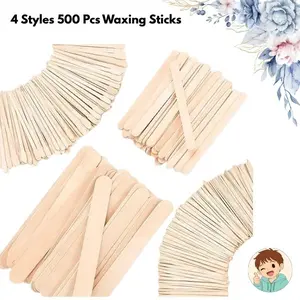 500 Pcs Waxing Sticks – Assorted Wooden Applicators for Brazilian, Bikini, Face & Body Hair Removal, Disposable Spatulas Small Medium Large